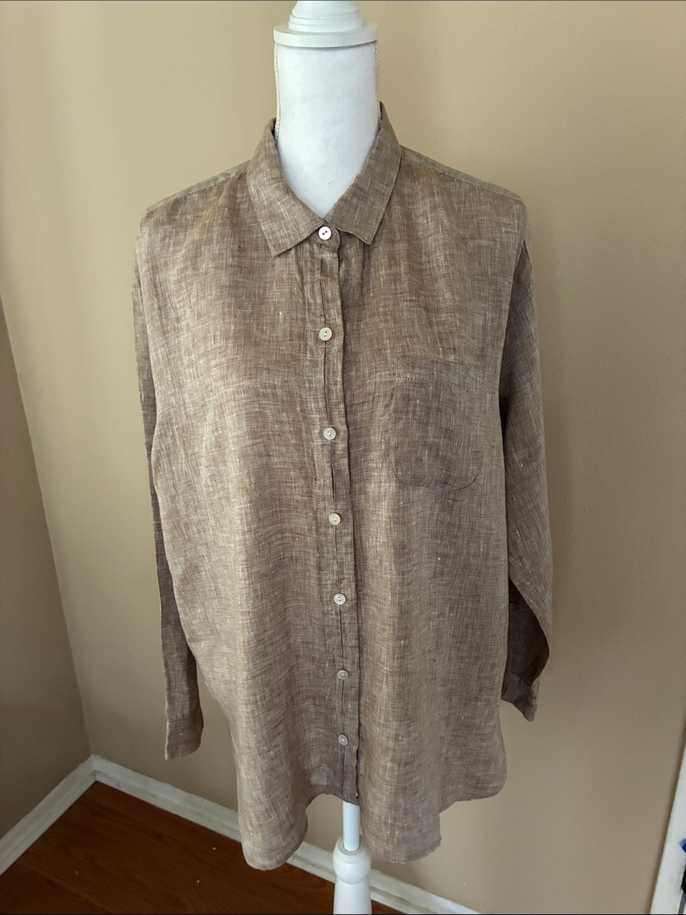 J. Jill Love Linen Blouse Button Down heathered brown
